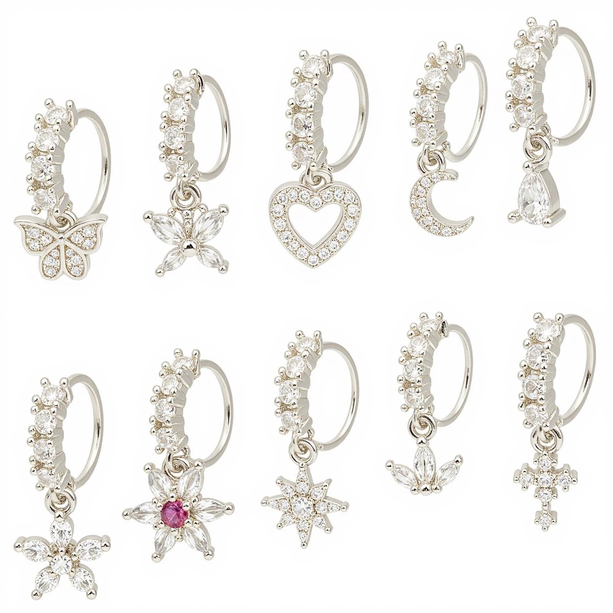 ONF3 - Neusringen - Delicate Koper en Zilver - Met Ster Maan en Hart - Voor Dames - Stijlvolle Oorbellen - Perfect voor Feestelijke Gelegenheden...
