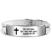 Christelijke Armband Unisex - Met Kruis & Bijbeltekst (Jesaja 41:10) - Zilverkleurig Siliconen & RVS - Verstelbaar & Stijlvol - Betekenisvol Geloof Cadeau