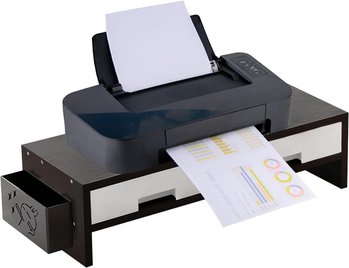 Monitor Verhoger - Bureau Organizer - Ergonomisch Werken - Dubbele Lade - 50 cm - Zwart