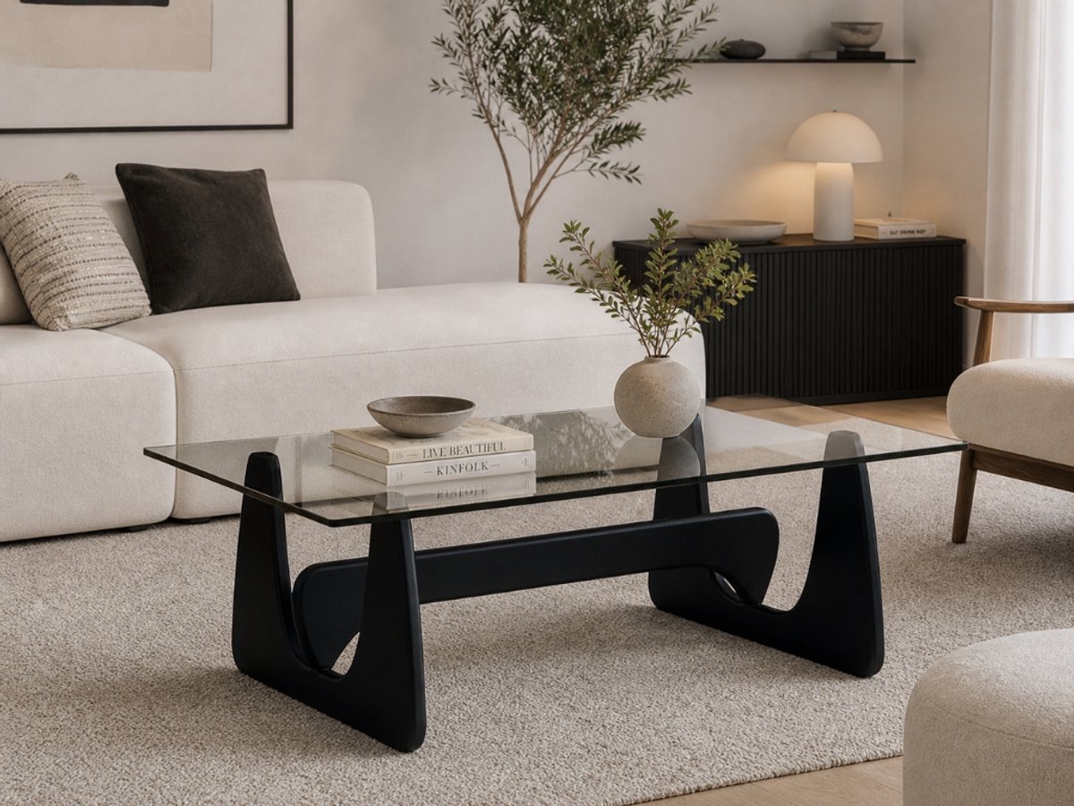 Salontafel Zwart Hout – Glas – Coffee Table - Tafel