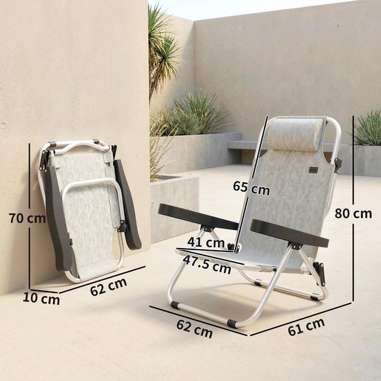 Set van 2 opvouwbare ligstoelen met in 4 standen verstelbare rugleuning en hoofdsteun, aluminium, 62 x 61 x 80 cm, grijs — afbeelding 5