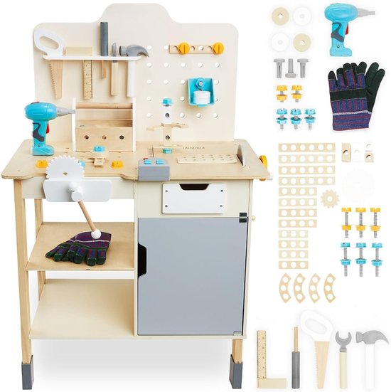 RWB® Werkbank Speelgoed - Gereedschap Speelgoed - Werkbank Kinderen - Bruin - 15cm x 15cm x 4cm