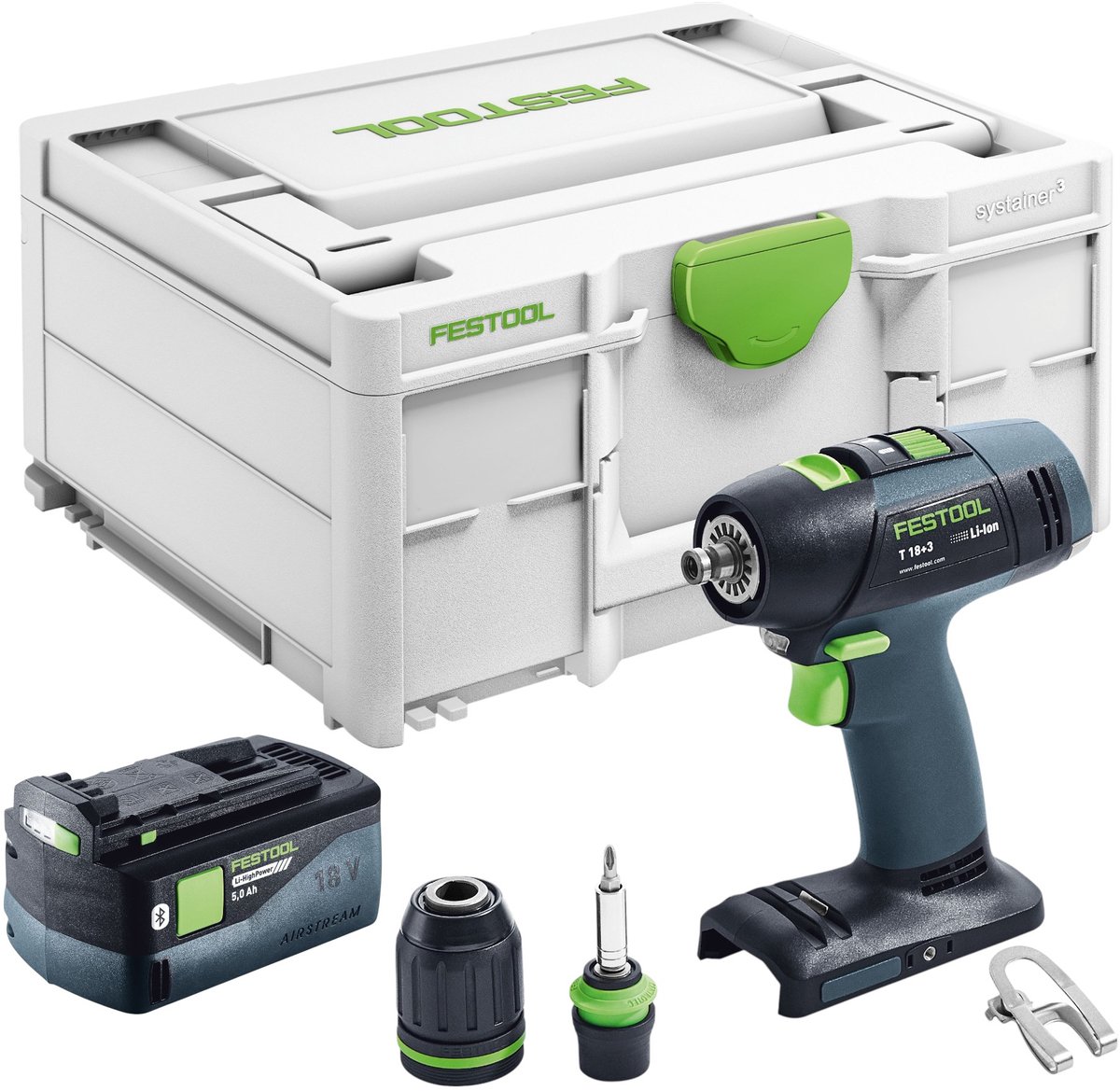 Festool T 18+3-Basic accuboormachine 18 V 50 Nm borstelloos + 1x accu 5,0 Ah + Systainer - zonder oplader