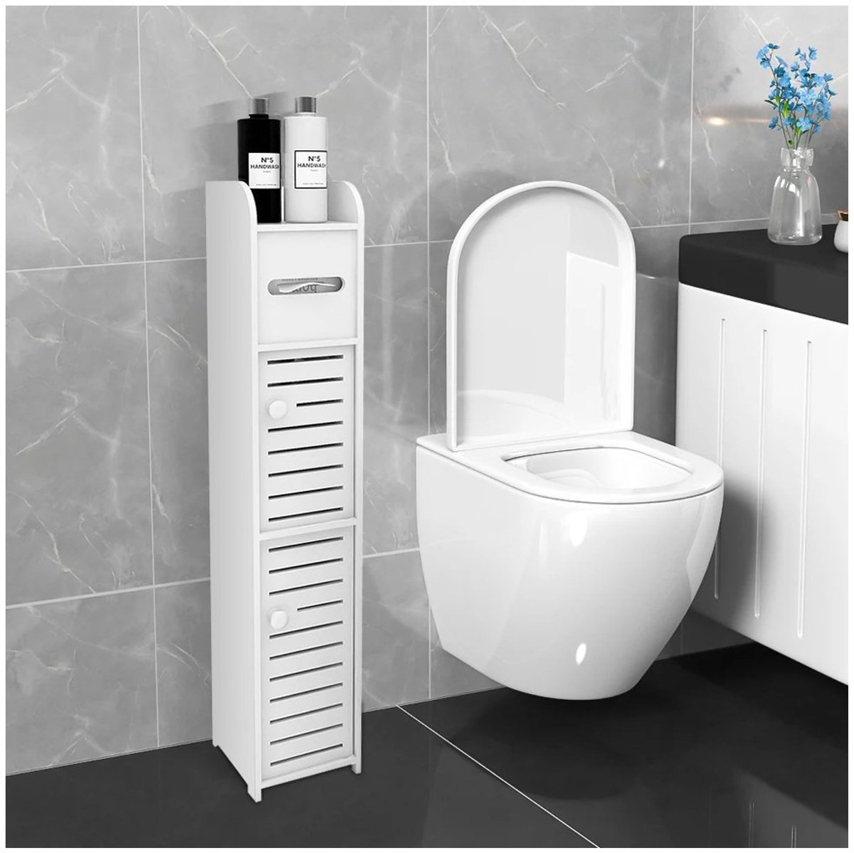 Badkamer opbergkast - smal - voor toiletpapier en accessoires