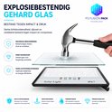 Gehard glas wordt geraakt door een hamer, met de tekst 'Explosiebestendig Gehard Glas'.
