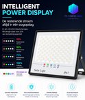 Zonne-energie schijnwerper met intelligent power display, indicatielampjes voor batterijcapaciteit, 6000K, IP67.