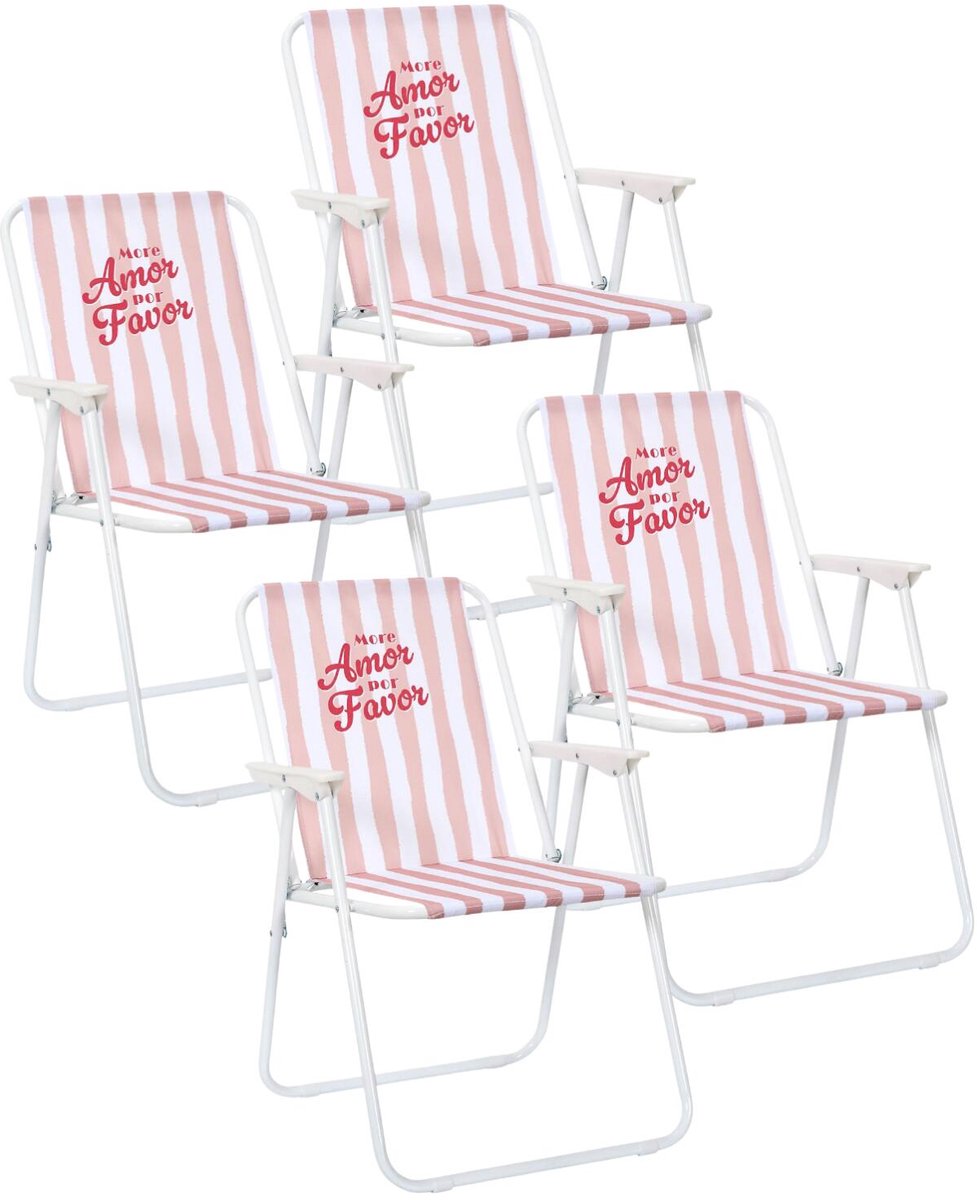 Home deco factory Klapstoel Dolce Vita - 4x - roze/wit - 44 x 75 x 52 cm - campingstoel/tuinstoel