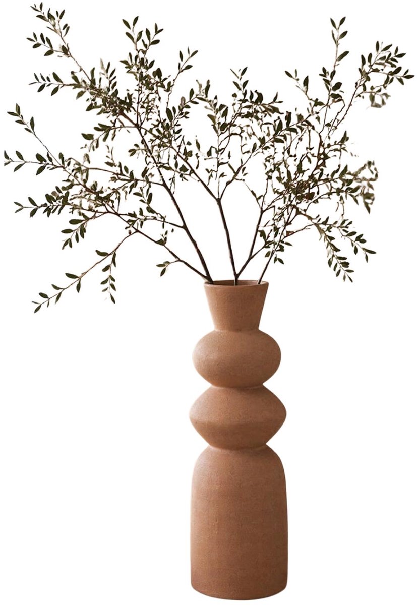 Atmosphera Bloemenvaas Ezia - Totemvaas - bruin - keramiek - D15 x H48 cm