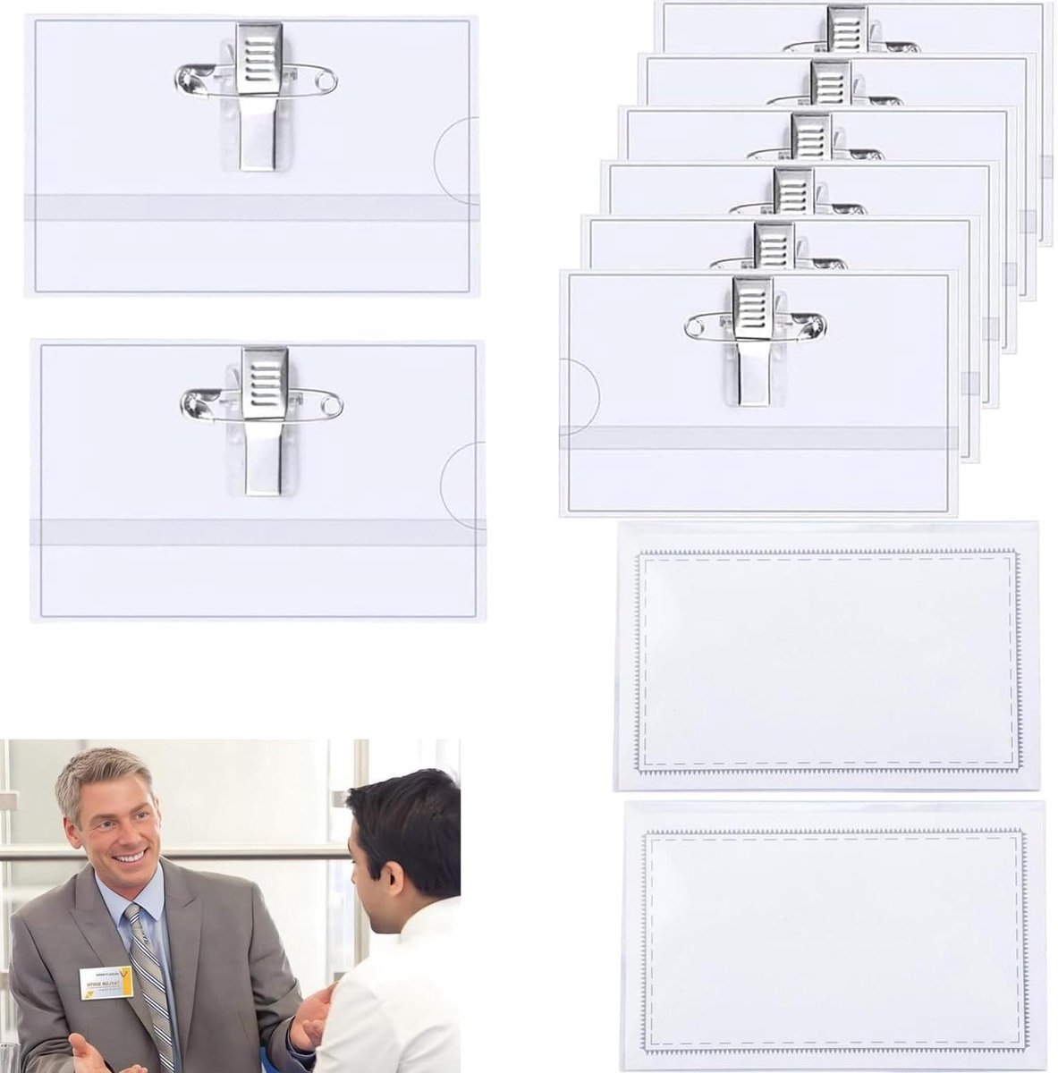 ID-kaarthouder - Naamhouder PVC - Evenementen Organiseren - Met Clip en Pen - 90 x 56 mm - Transparant