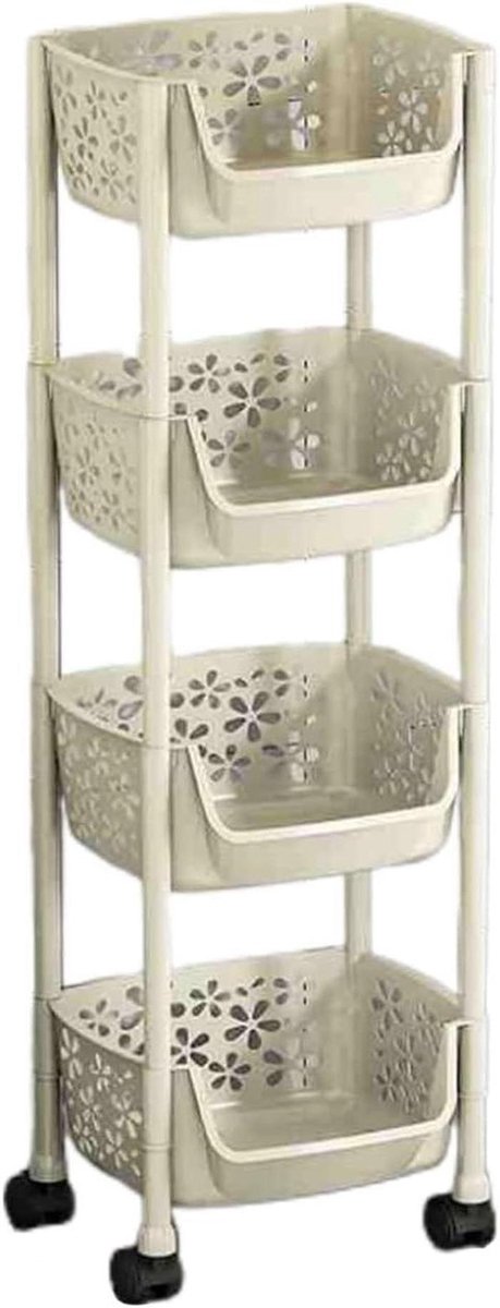 Opbergtrolley met Wielen - Rollerkast Keuken - Ruimte Organiseren - Meerlaags Mesh Basket - 33x27x99cm - Kleur 3