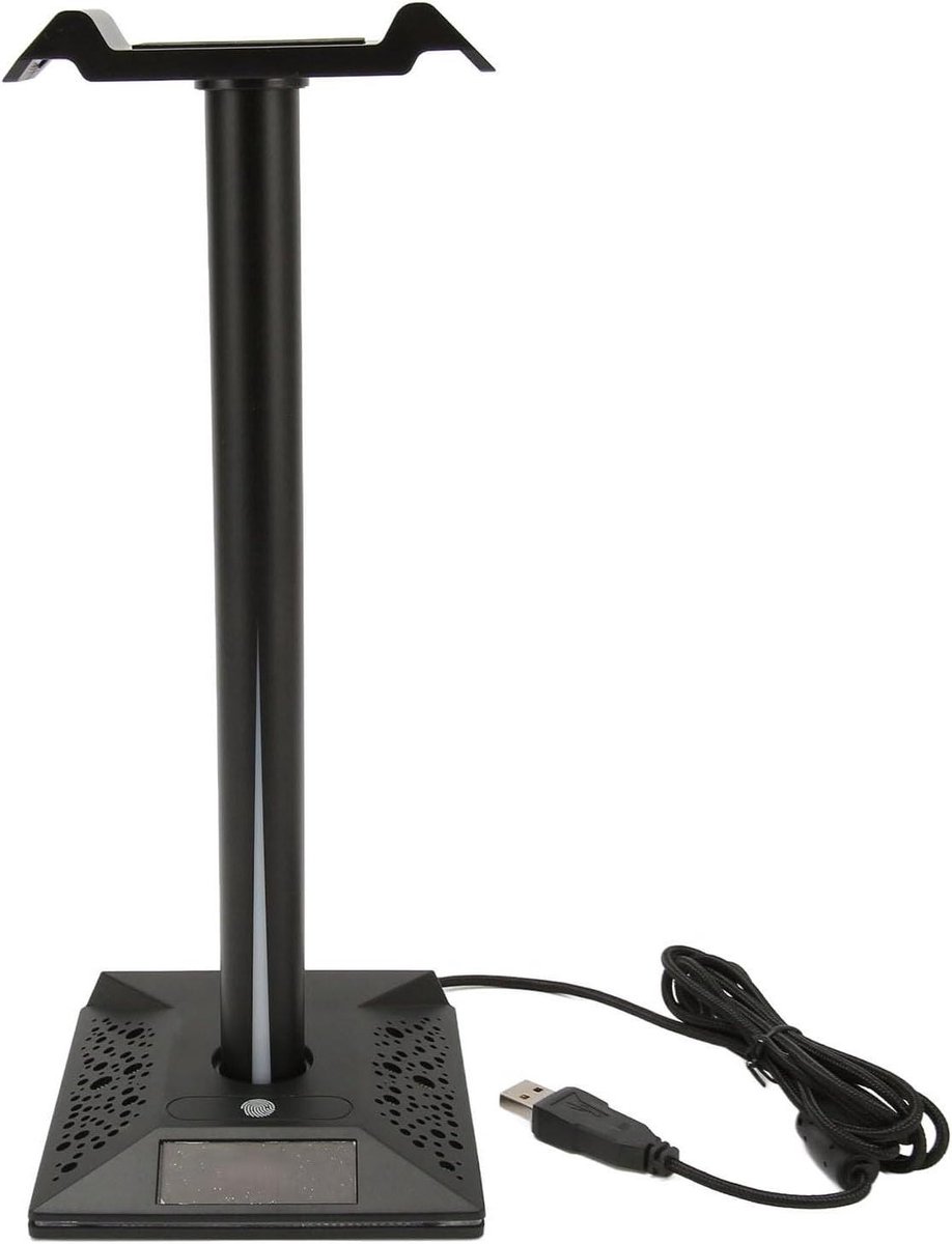 Hoofdtelefoonstandaard met USB - Koptelefoonhouder Bureau - Bureau Organisatie - RGB Verlichting - 30 x 17 x 3 cm - Zwart