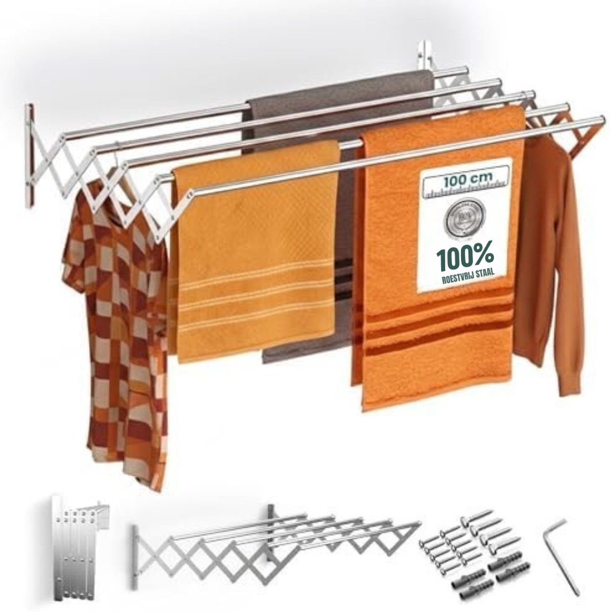Core® Wanddroogrek Inklapbaar - Wanddroogrek - Zilver - 80cm x 100cm x 15cm
