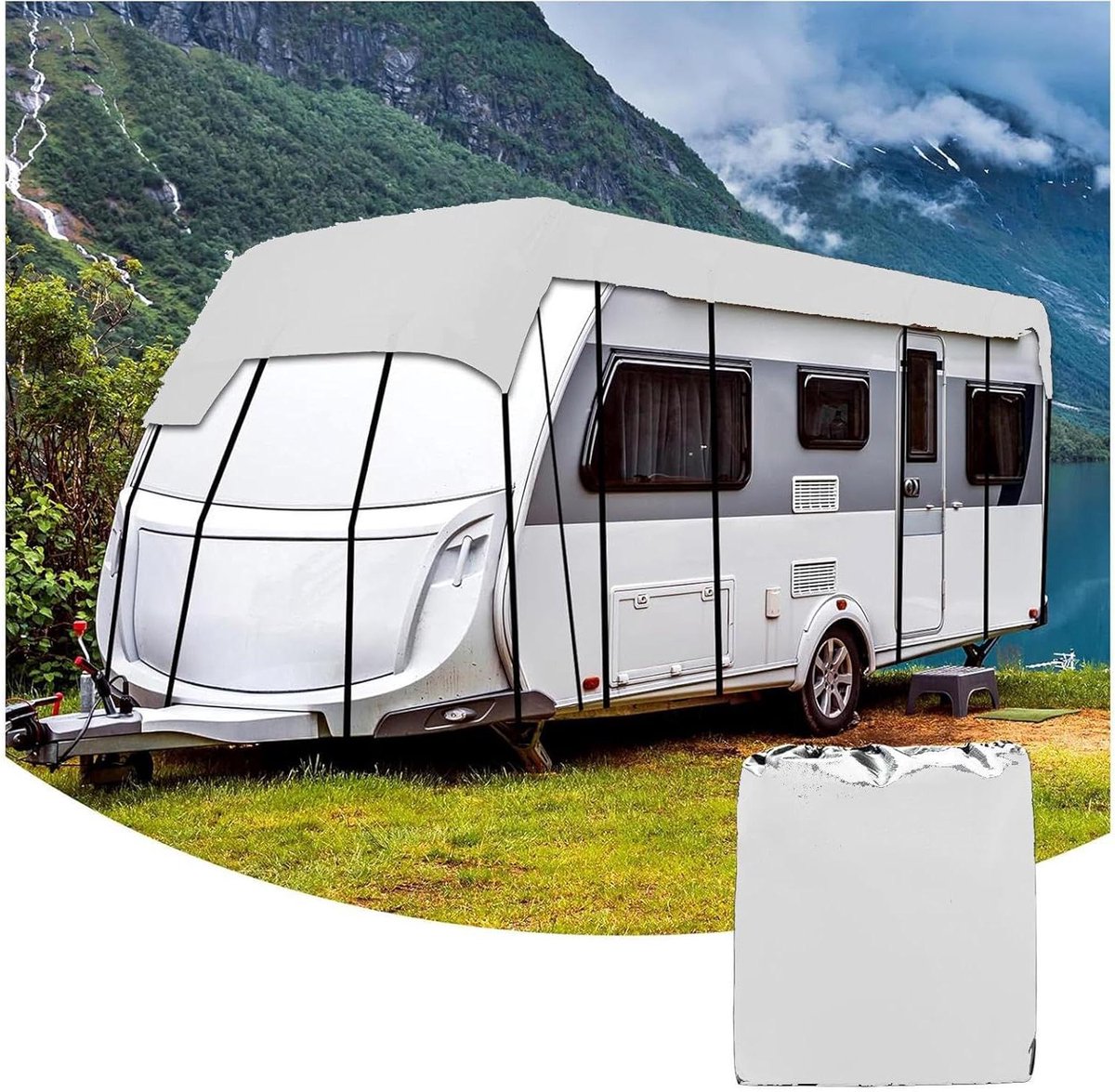 Camperdakhoes - Aanhangerhoes Caravan - Voertuig Beschermen - Waterdicht Oxford Doek - 12 x 3 m - Grijs
