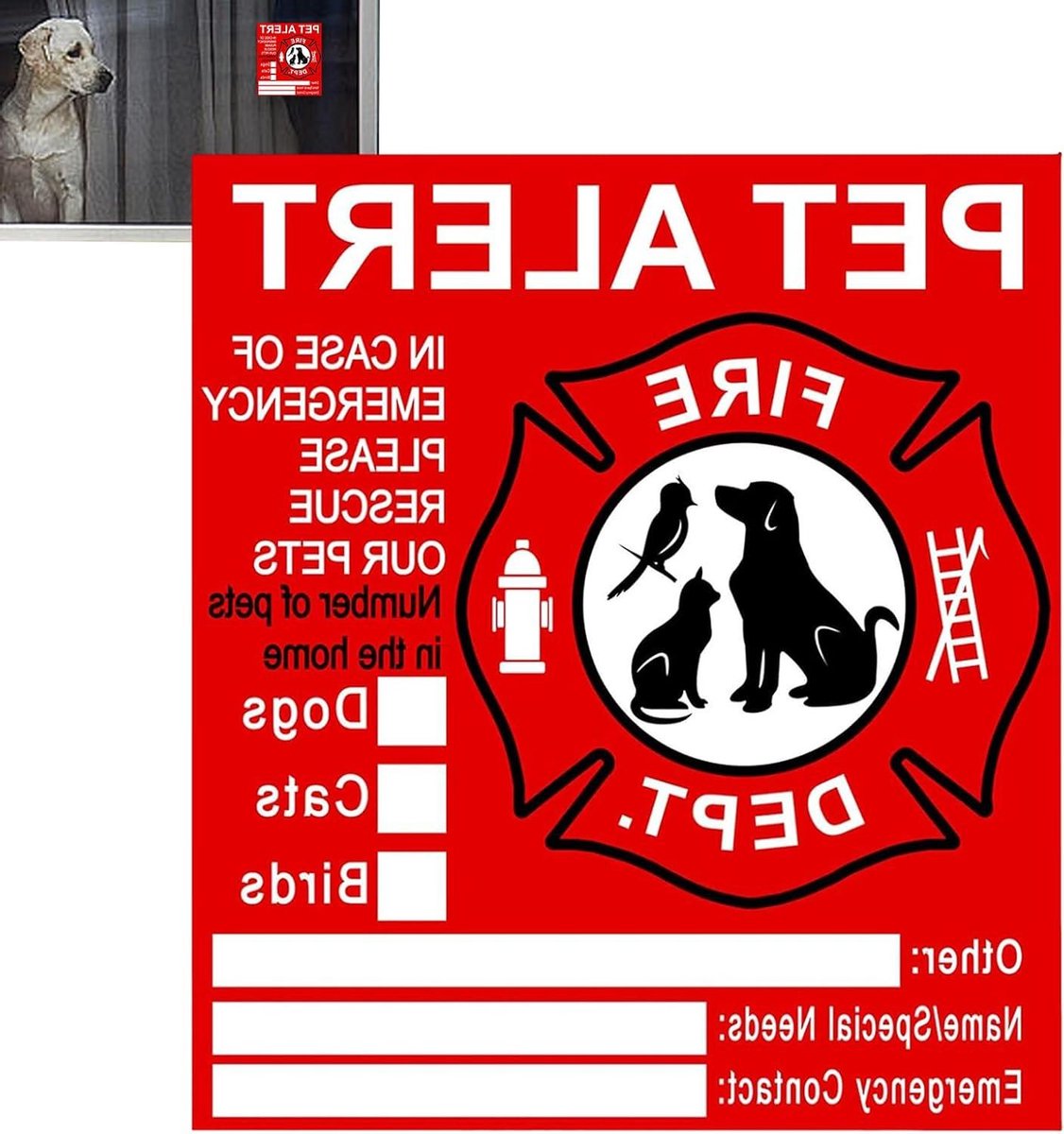 Alarmstickers Huisdieren - Reddingssticker Huisdieren - Veiligheid Huisdieren - Afneembaar UV-bestendig - 13 x 13 cm - Wit
