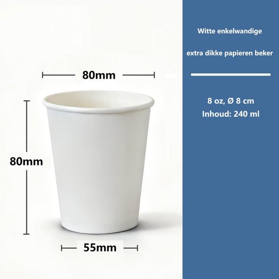 ATXANC 100 Stuks Witte Koffiebekers 240 ml (8 oz) - Stevige Papieren Wegwerp Bekers - Kartonnen Drinkbekers voor Koffie en Thee - Geschikt voor Take-away, Reizen, Picknick & Catering