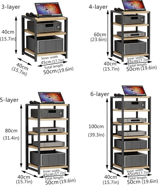 Audio Rek - Multimedia Kast - Hifi Opbergen - Verstelbare Planken - Meerdere Lagen — afbeelding 2
