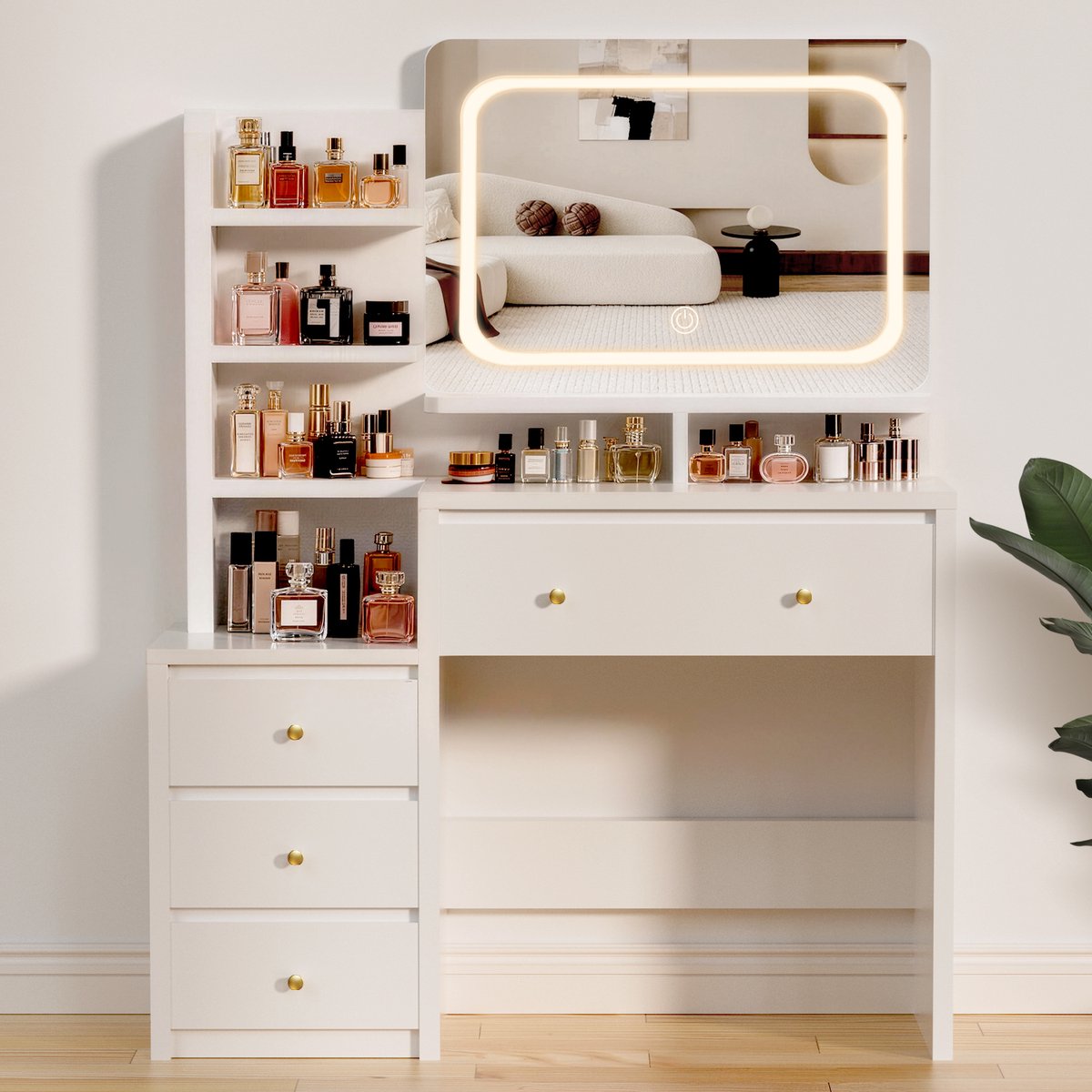 Hiaonyx Kaptafel - met Spiegel en Laden - Stijlvolle Kaptafel voor Slaapkamer - Wit