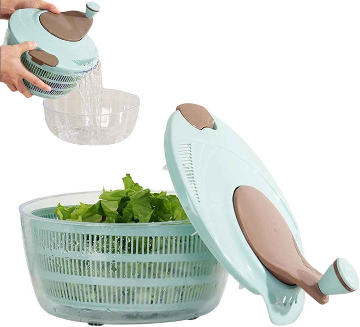 Slacentrifuge - Groentewasmachine Salade Droger - Maaltijden Bereiden - Handmatig Zwengel Systeem - 24.5 cm - Wit