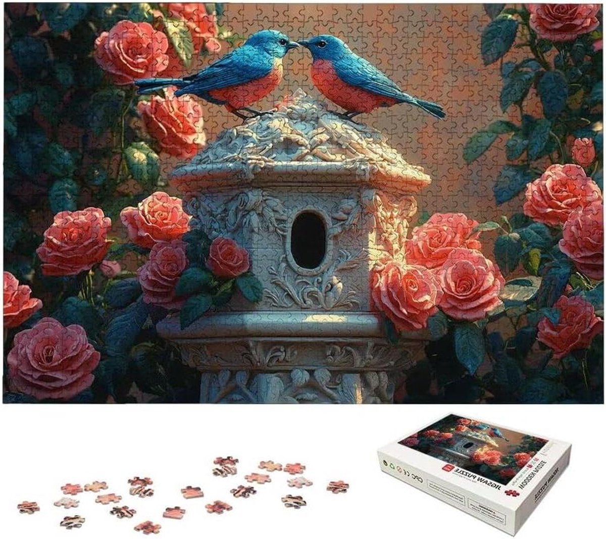 Houten Puzzel Bloem Vogel - Legpuzzel Volwassenen - Ontspanning en Gezinsactiviteit - Letters op de Achterkant