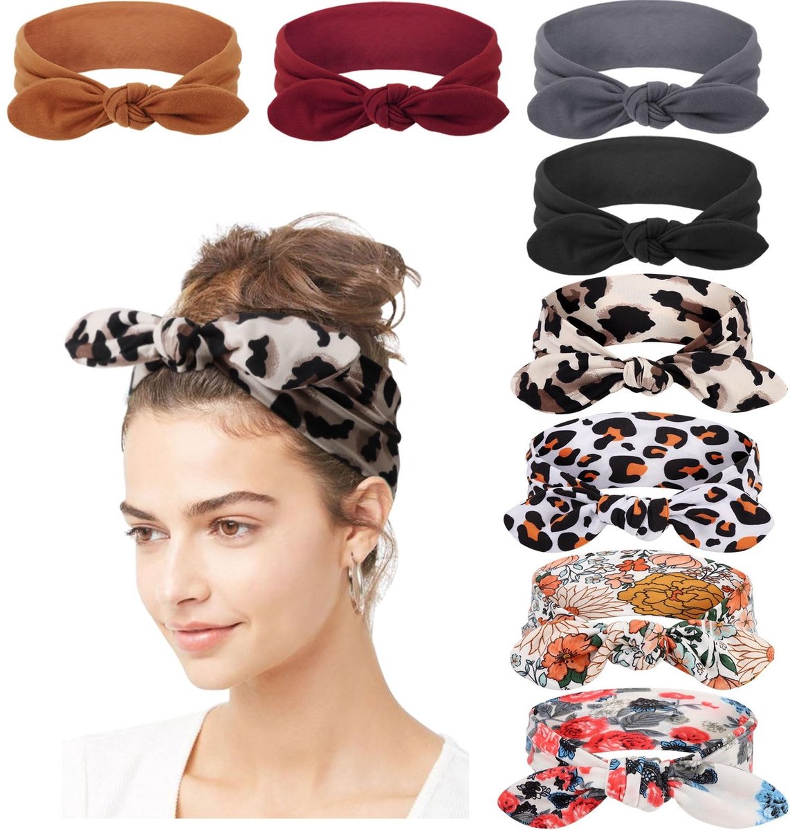 aladdien 8 Pak Vrouwen Hoofdbanden - Hoofdwraps Haaraccessoires - Verstelbare Strikken - Kleurwisselend - Trendy en Praktisch - Geschikt v...