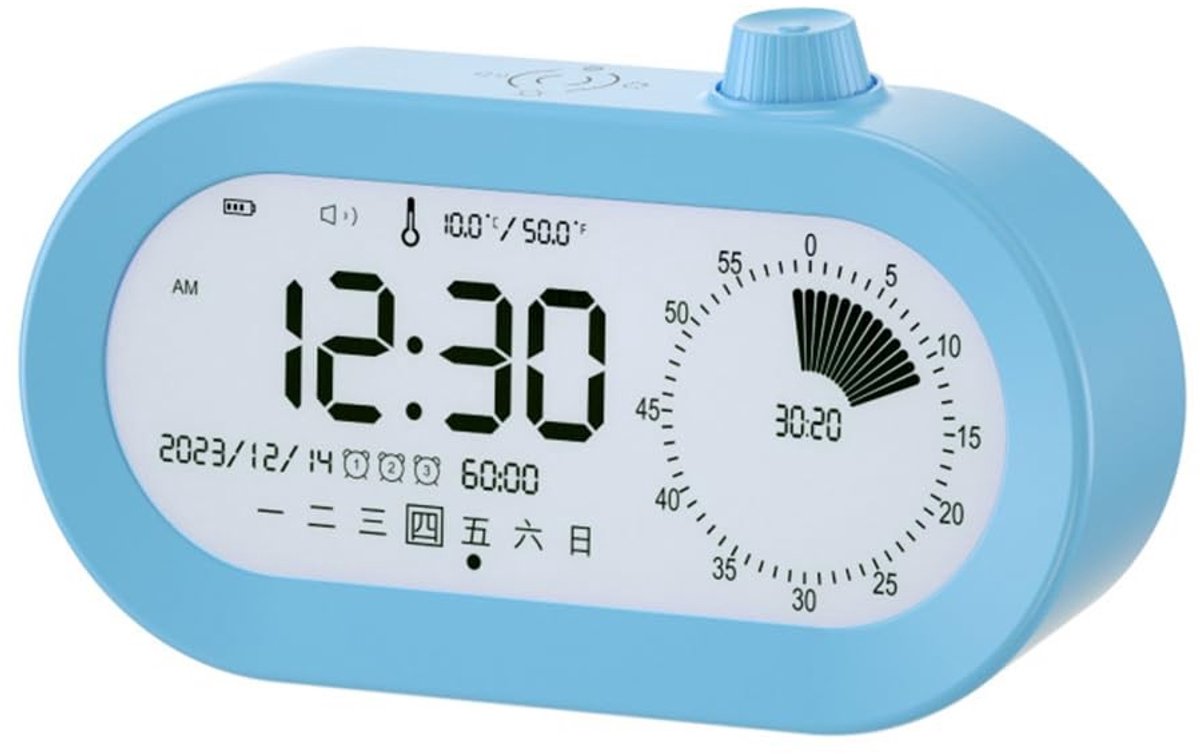 aladdien - Multifunctionele Alarmklok - 6 in 1 Functies - Stijlvol Blauw - Alarmen en Temperatuur - Datum en Lichtweergave - Geschikt voor Thuis - K...
