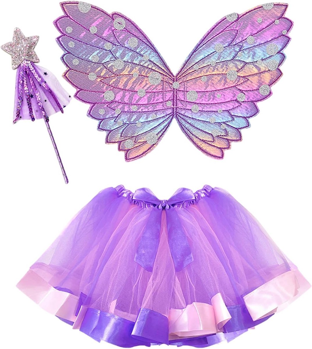 3-delige Vlinder Kostuum voor Meisjes met Fairy Vleugels, Toverstaf en Accessoires voor Feestjes en Verkleedpartijen