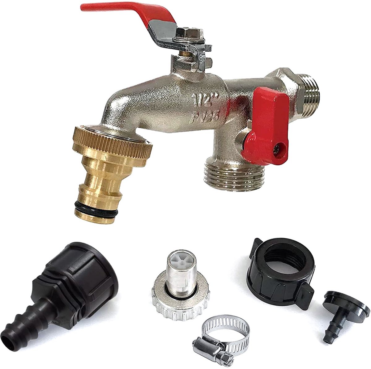 carmdering - Dubbele Tuinkraan - Tweeweg Waterverdeler - Messing Splitter - Gelijktijdige Uitgangen - BSPT 3/4 Inch Draad - Hoogwaardig Messing - Corrosiebestendig - Voor Irrigatie En Handwas - 2 Stuks