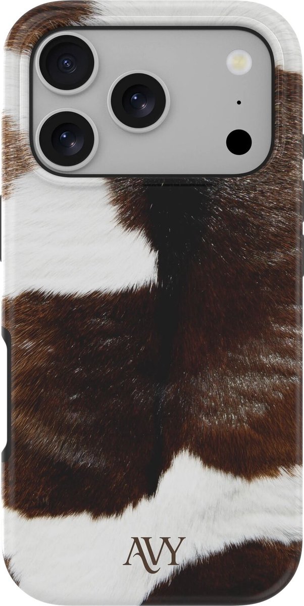 AVY Hoesje geschikt voor Apple iPhone 17 Pro | Rodeo Muse | Koe | Bruin & Wit | Hard Shell Back Cover | Compatibel met MagSafe & Qi2