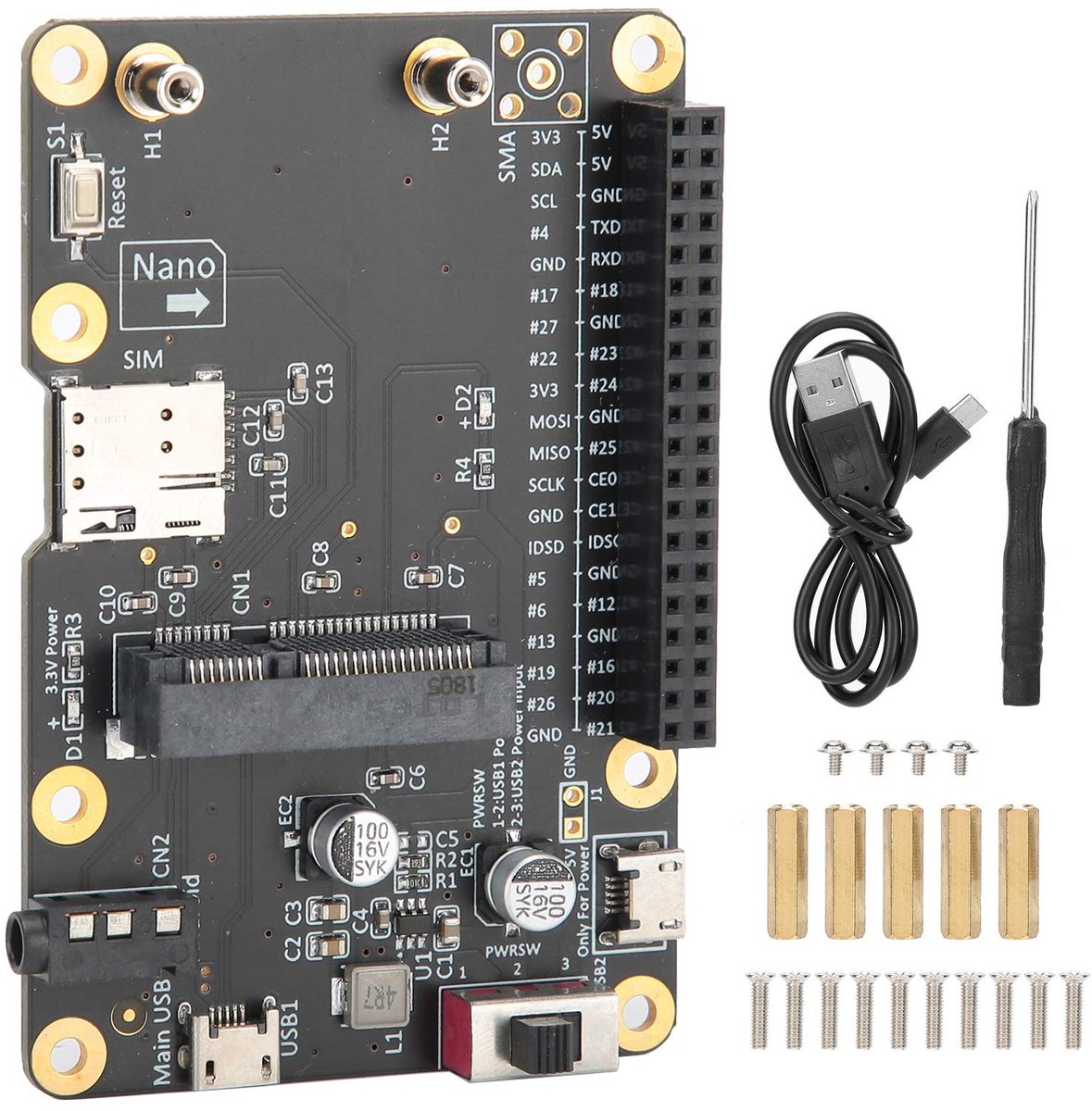 aladdien - 3G 4G LTE-basishoed - Compatibel met 40-pins GPIO-header - Ondersteunt tot 3 ampère - Betrouwbare verbinding - Ideaal voor hobbyprojecten...