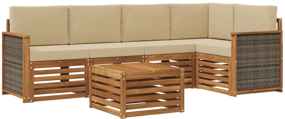 vidaXL Buiten - bank - set - 6 - st - 5-zits - Naturel - Massief - Acacia - Hout