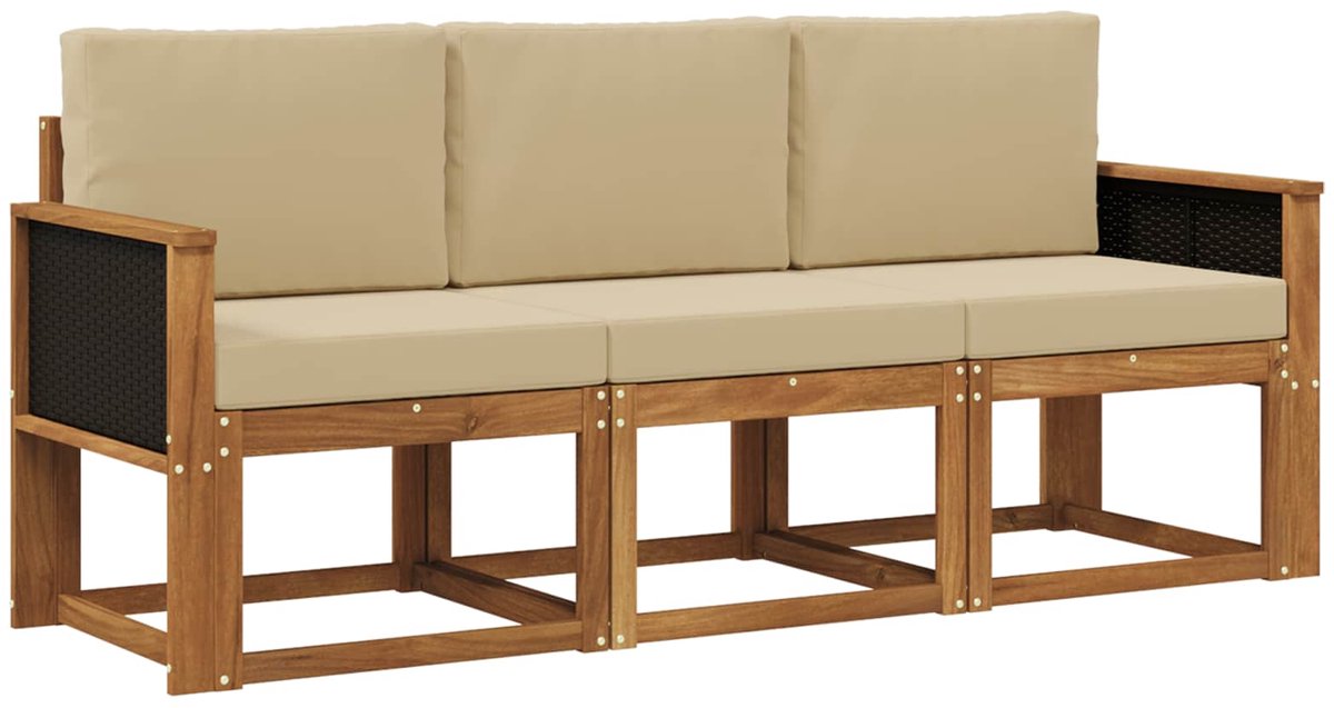 vidaXL Buiten - bank - set - 3 - st - 3-zits - Natuurlijk - en - Beige Natuurlijk en Beige