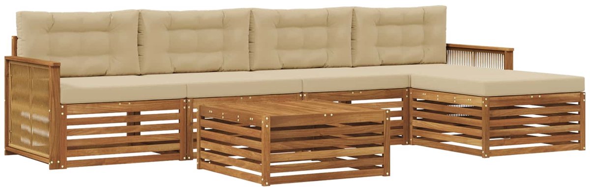 vidaXL Buiten - bank - set - 6 - st - 5-zits - Natuurlijk - en - Beige Natuurlijk en Beige