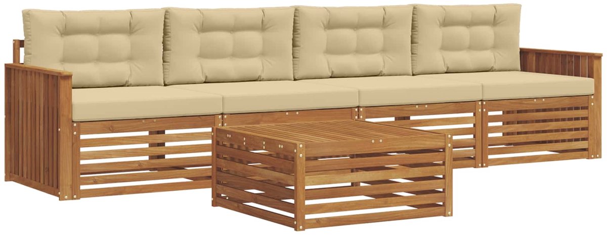 vidaXL Buiten - bank - set - 5 - st - Natuurlijk - en - Beige Natuurlijk en Beige