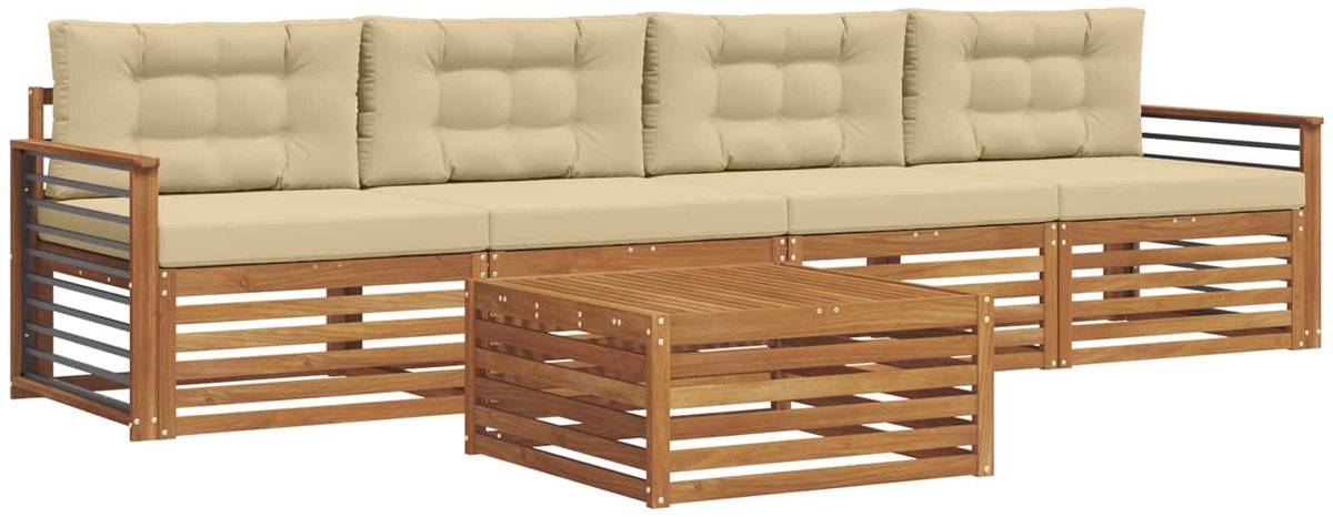 vidaXL Buiten - bank - set - 5 - st - 4-zits - Natuurlijk - en - Beige Natuurlijk en Beige