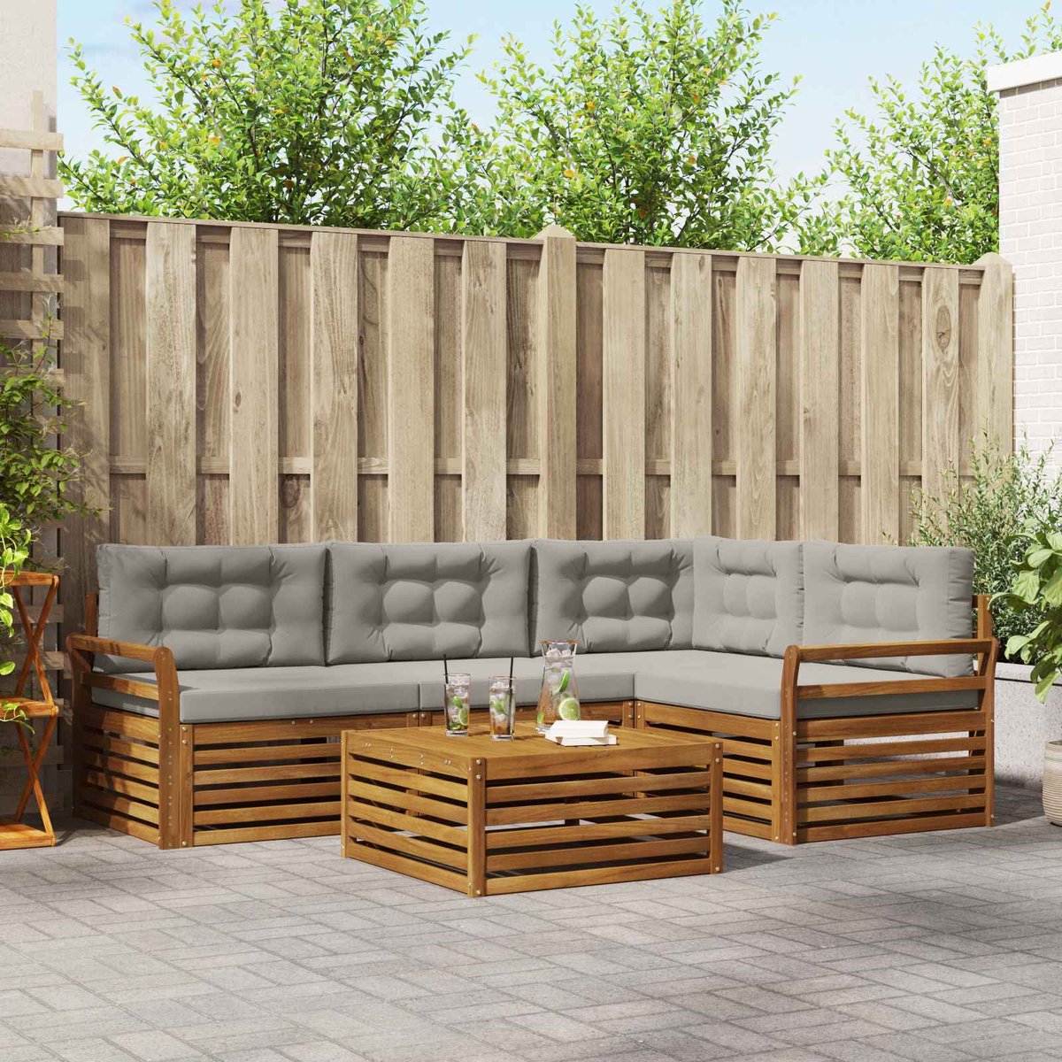 vidaXL Buiten - bank - set - 5 - st - 4-zits - Naturel - en - lichtgrijs Naturel en lichtgrijs