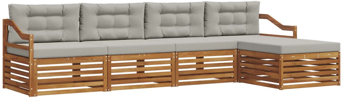vidaXL Buiten - bank - set - 5 - st - 4-zits - Naturel - en - lichtgrijs Naturel en lichtgrijs