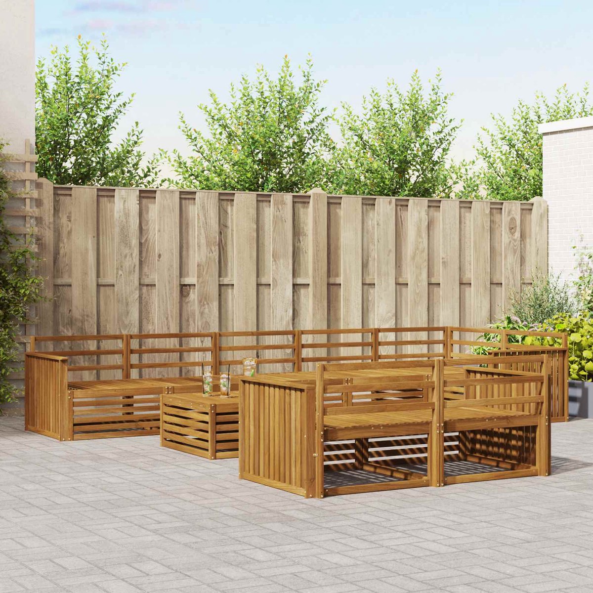 vidaXL Buiten - bank - set - 9 - st - Naturel - Massief - Acacia - Hout