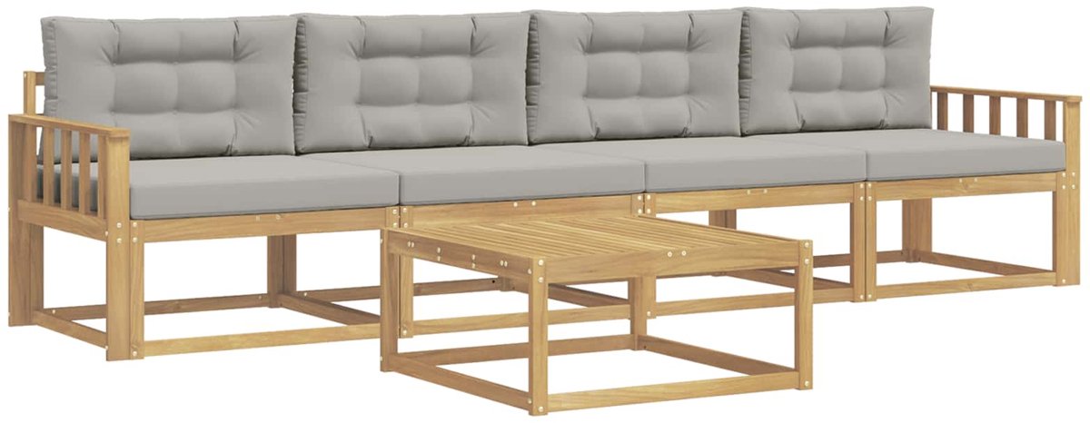 vidaXL Buiten - bank - set - 4 - st - 4-zits - Wit - en - Lichtgrijs Wit en Lichtgrijs