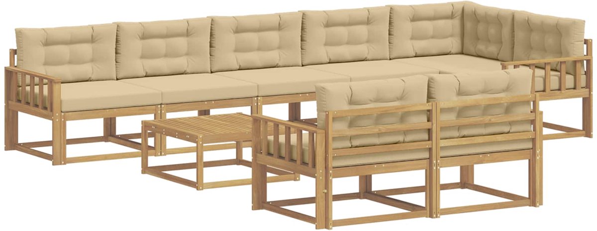 vidaXL Buiten - bank - set - 9 - st - 8-zits - Wit - en - Beige - Polyester Wit en beige