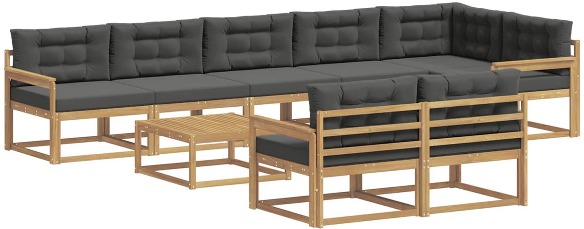 vidaXL Buiten - bank - set - 9 - st - 8-zits - Wit - en - antracietkleurig - Polyester Wit en antracietkleurig