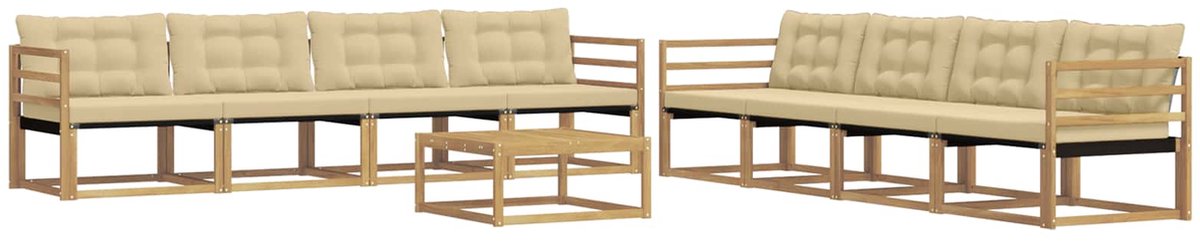 vidaXL Buiten - bank - set - 9 - st - 8-zits - Wit - en - Beige Wit en Beige