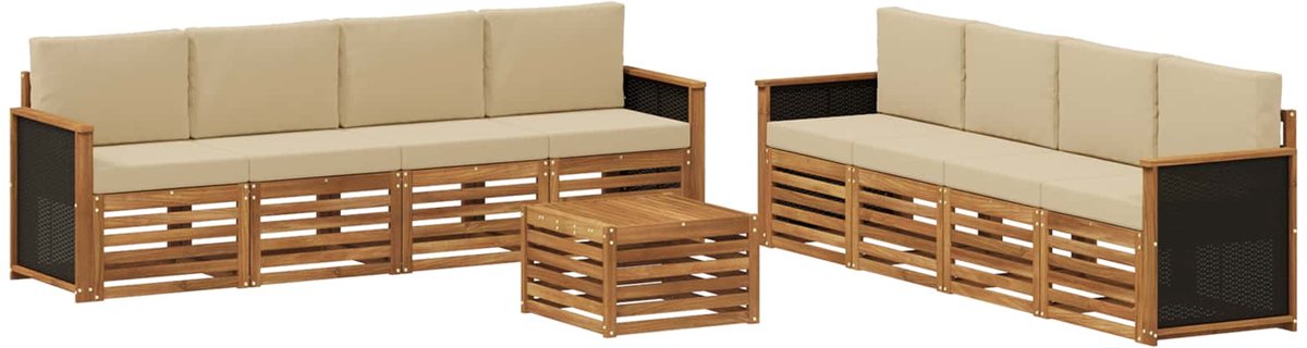 vidaXL Buiten - bank - set - 9 - st - 8-zits - Natuurlijk - en - Beige Natuurlijk en Beige