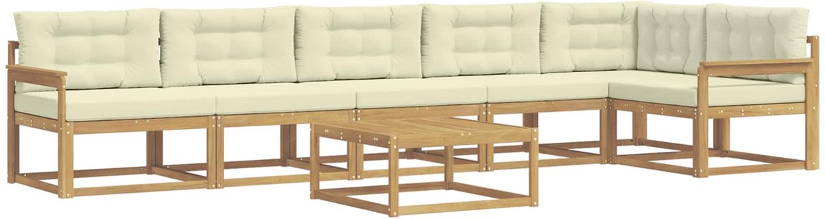 vidaXL Buiten - bank - set - 7 - st - 6-zits - Wit - en - crèmekleurig - Polyester Wit en crèmekleurig