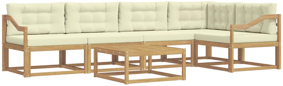 vidaXL Buiten - bank - set - 6 - st - 5-zits - Wit - en - crèmekleurig - Polyester Wit en crèmekleurig
