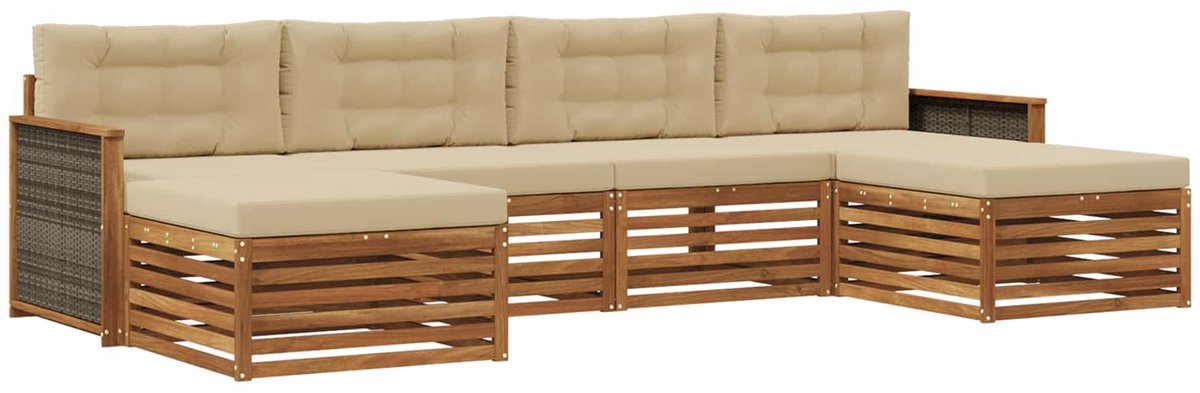 vidaXL Buiten - bank - set - 6 - st - 4-zits - Natuurlijk - en - Beige Natuurlijk en Beige