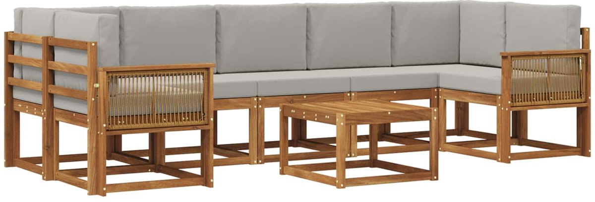 vidaXL Buiten - bank - set - 8 - st - 7-zits - Naturel - en - lichtgrijs Naturel en lichtgrijs