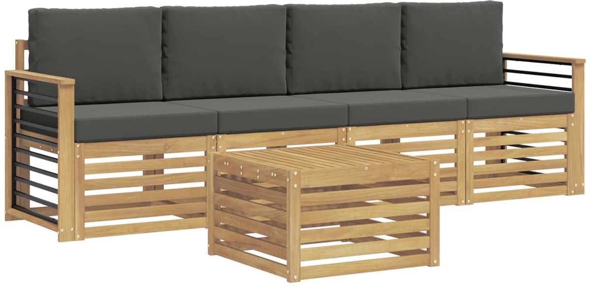 vidaXL Buiten - bank - set - 5 - st - 4-zits - White - and - Anthracite - Polyester
