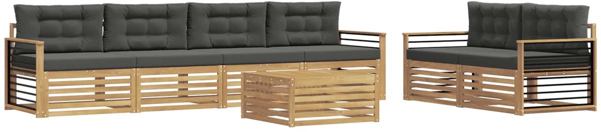 vidaXL Buiten - bank - set - 7 - st - 6-zits - Wit - en - antracietkleurig - Polyester Wit en antracietkleurig