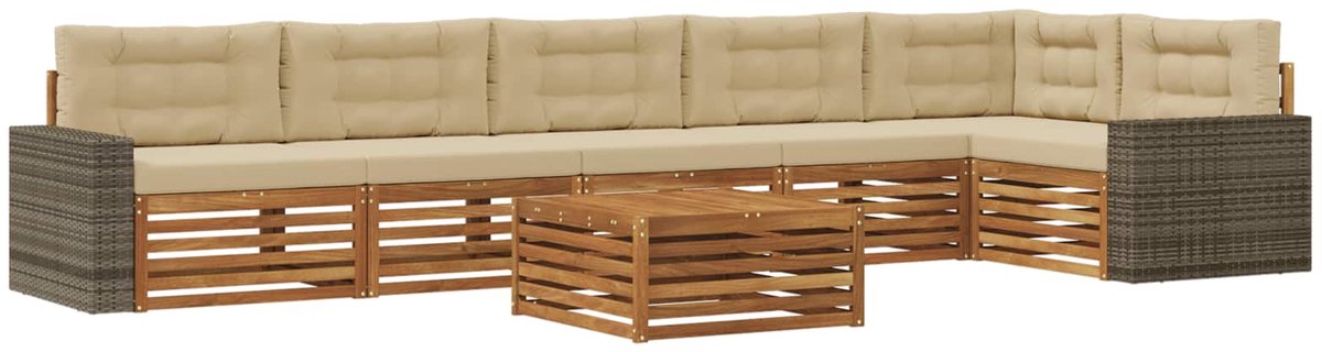 vidaXL Buiten - bank - set - 7 - st - 6-zits - Natuurlijk - en - Beige Natuurlijk en Beige