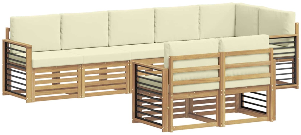 vidaXL Buiten - bank - set - 8 - st - 8-zits - White - and - Cream - Polyester Wit en crème